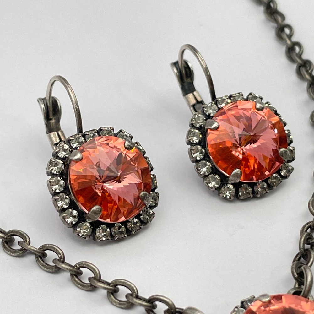 Peach Rivoli Sparkling Rhinestone Necklace Earring Set Similar to Sabika - Picture 8 of 11